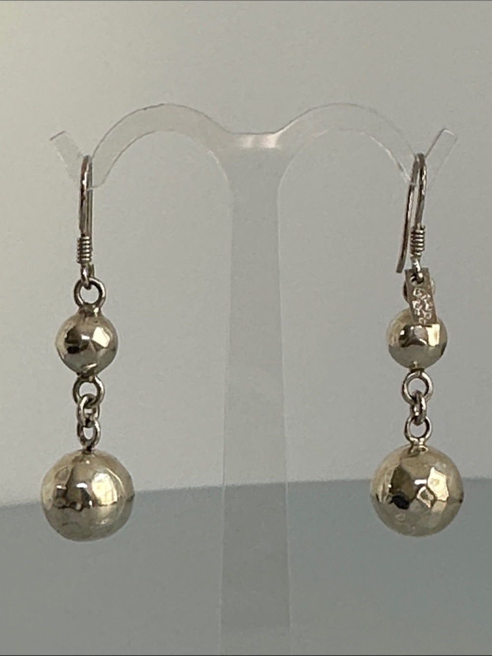 Elegant 925 sterling Silver Double Sphere Drop Earrings